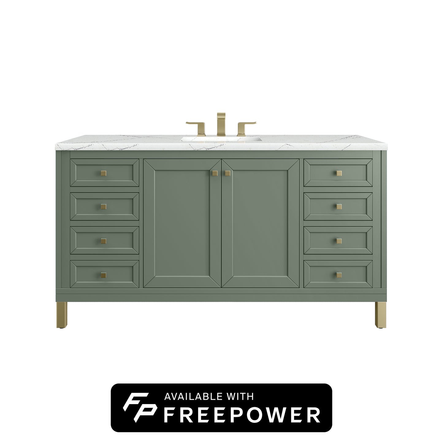 James Martin Vanities Chicago 60" Smokey Celadon Single Vanity With 3cm Ethereal Noctis Silestone Top With FreePower Wireless Charger