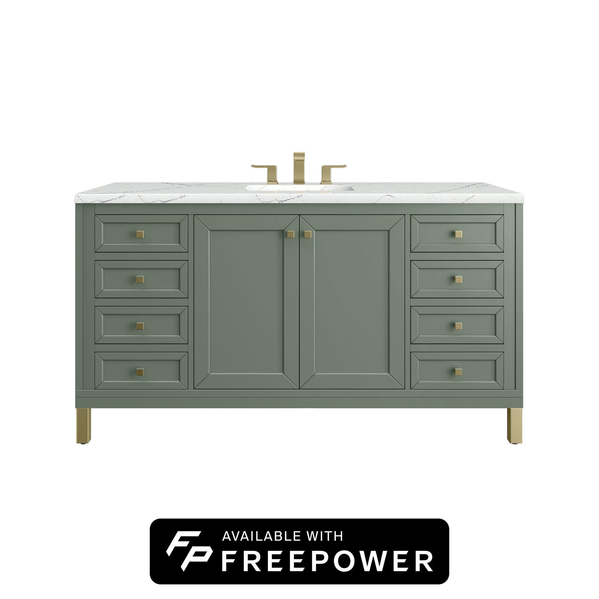 James Martin Vanities Chicago 60" Smokey Celadon Single Vanity With 3cm Ethereal Noctis Silestone Top With FreePower Wireless Charger