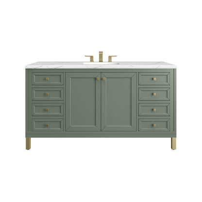 James Martin Vanities Chicago 60" Smokey Celadon Single Vanity With 3cm Ethereal Noctis Silestone Top