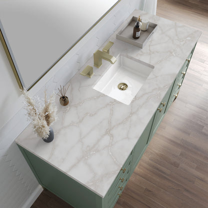 James Martin Vanities Chicago 60" Smokey Celadon Single Vanity With 3cm Victorian Silver Silestone Top With FreePower Wireless Charger