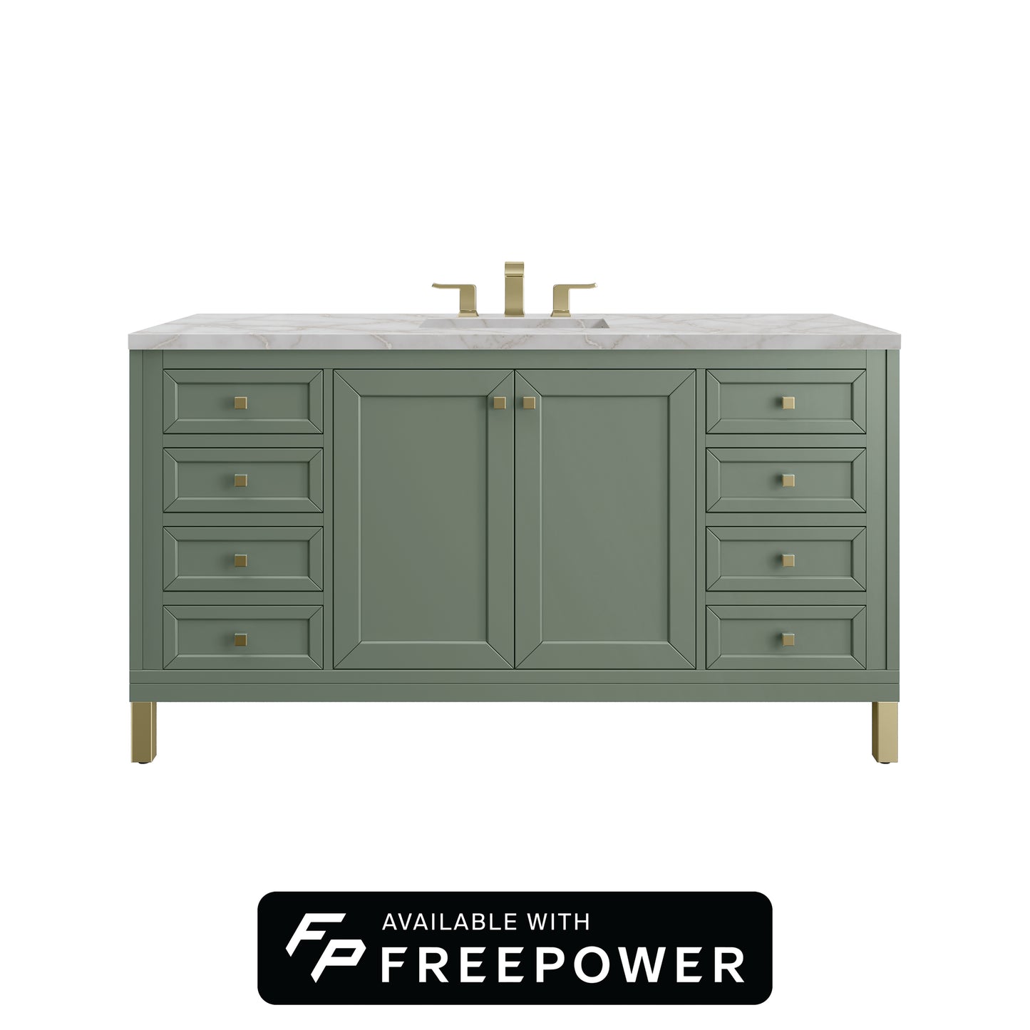 James Martin Vanities Chicago 60" Smokey Celadon Single Vanity With 3cm Victorian Silver Silestone Top With FreePower Wireless Charger