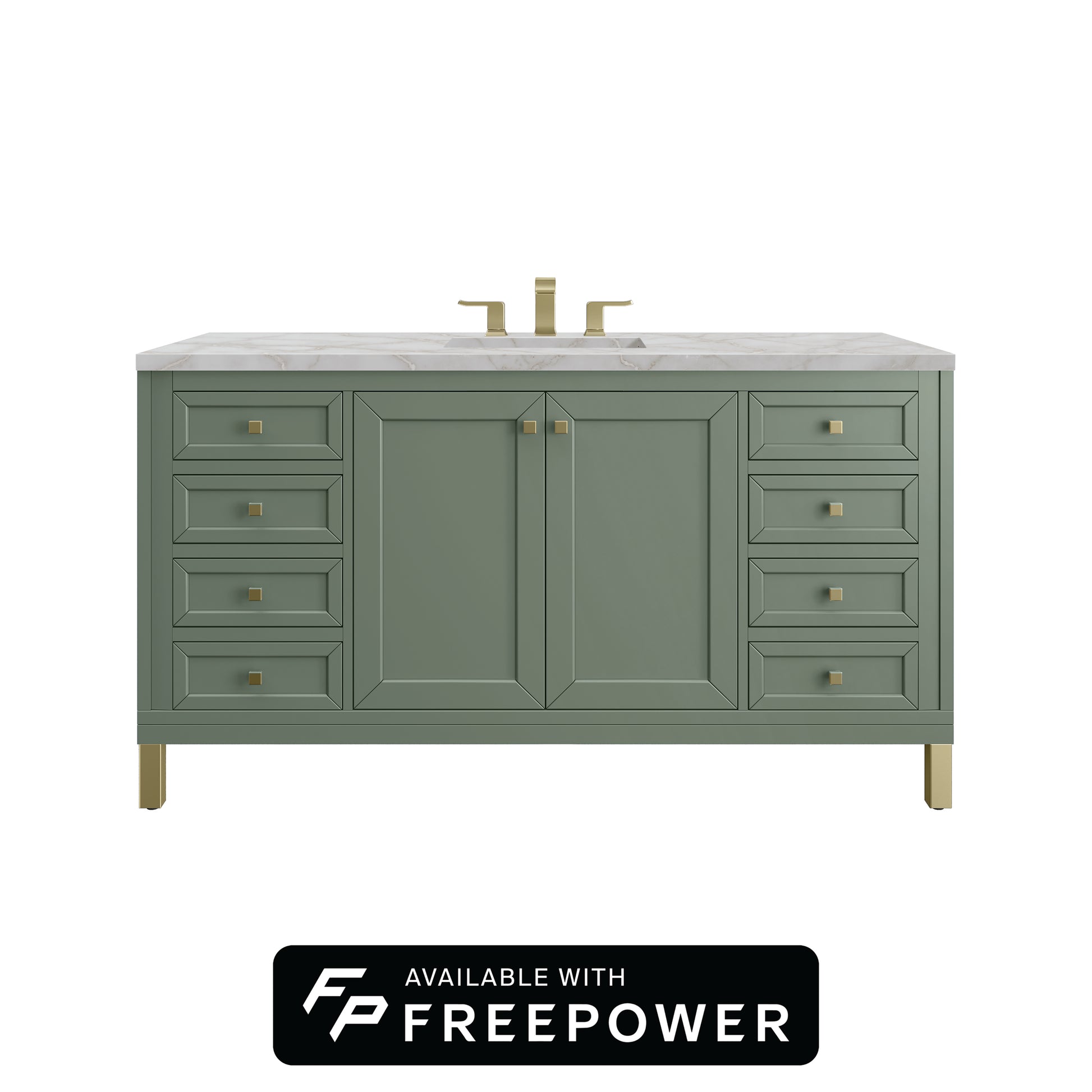 James Martin Vanities Chicago 60" Smokey Celadon Single Vanity With 3cm Victorian Silver Silestone Top With FreePower Wireless Charger