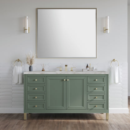 James Martin Vanities Chicago 60" Smokey Celadon Single Vanity With 3cm Victorian Silver Silestone Top With FreePower Wireless Charger