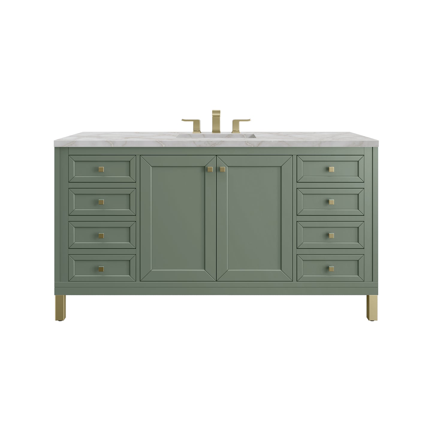 James Martin Vanities Chicago 60" Smokey Celadon Single Vanity With 3cm Victorian Silver Silestone Top With FreePower Wireless Charger
