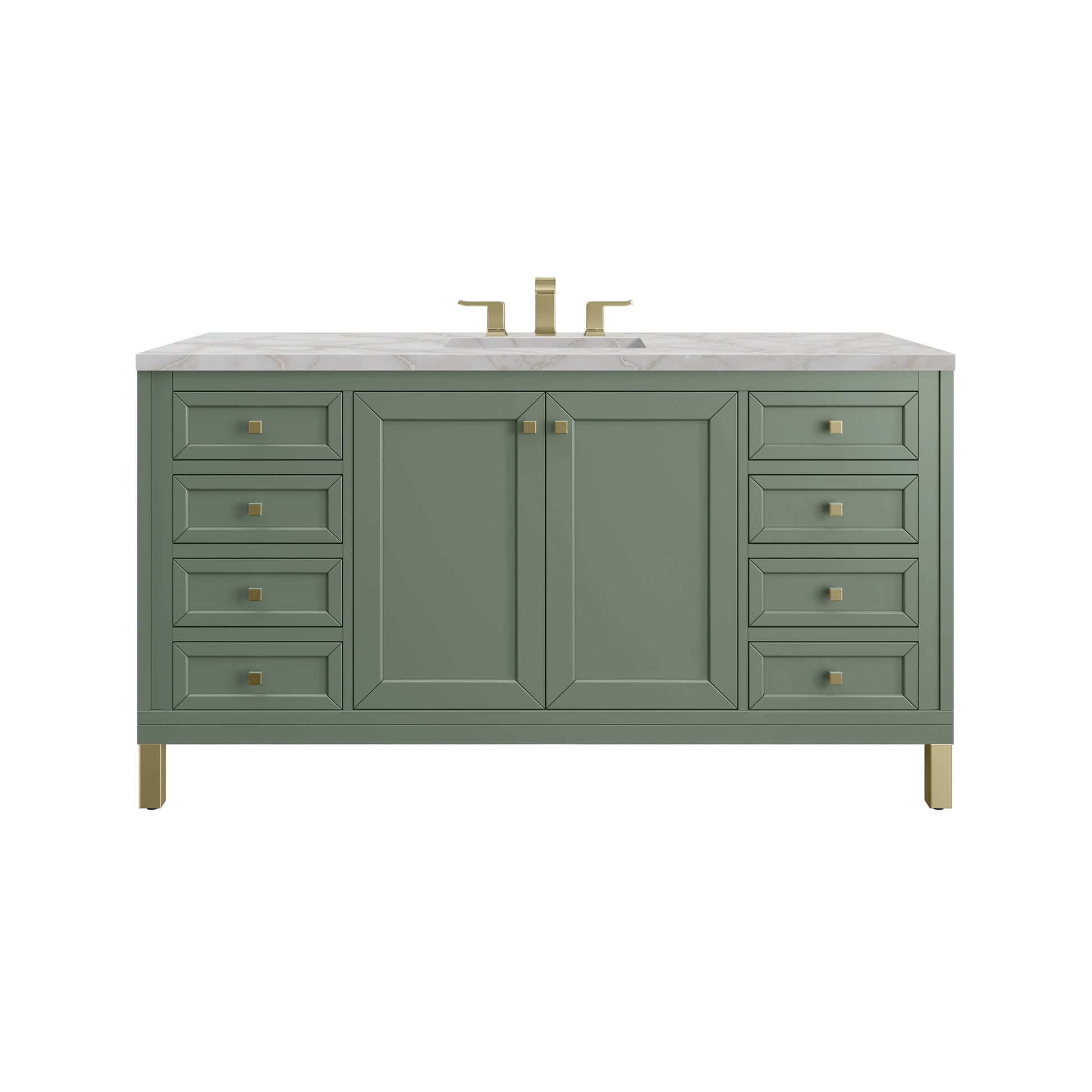 James Martin Vanities Chicago 60" Smokey Celadon Single Vanity With 3cm Victorian Silver Silestone Top With FreePower Wireless Charger