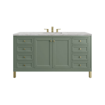 James Martin Vanities Chicago 60" Smokey Celadon Single Vanity With 3cm Victorian Silver Silestone Top With FreePower Wireless Charger