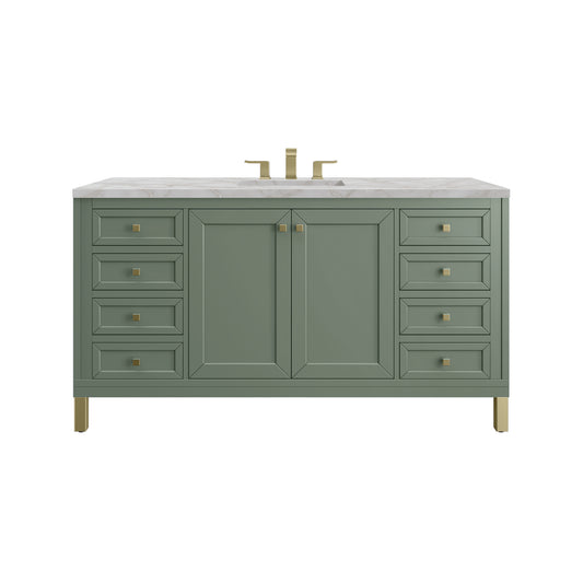James Martin Vanities Chicago 60" Smokey Celadon Single Vanity With 3cm Victorian Silver Silestone Top