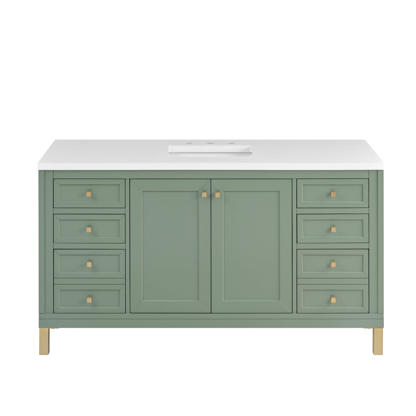 James Martin Vanities Chicago 60" Smokey Celadon Single Vanity With 3cm White Zeus Silestone Top