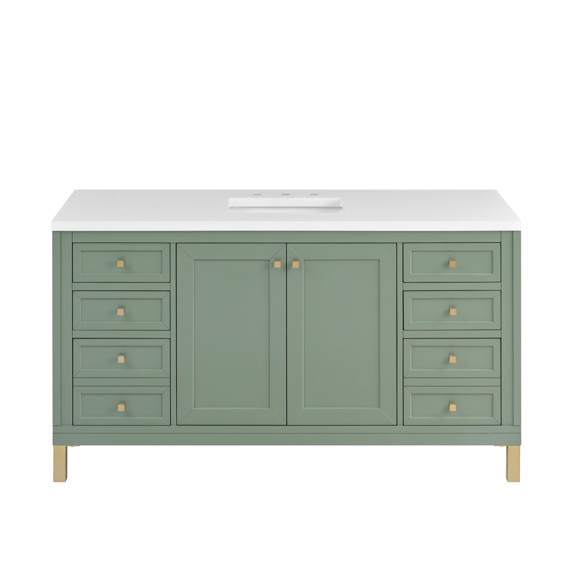 James Martin Vanities Chicago 60" Smokey Celadon Single Vanity With 3cm White Zeus Silestone Top