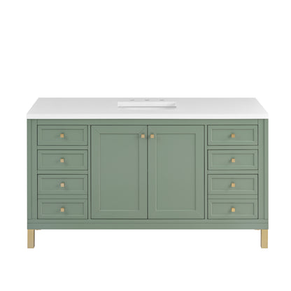 James Martin Vanities Chicago 60" Smokey Celadon Single Vanity With 3cm White Zeus Silestone Top