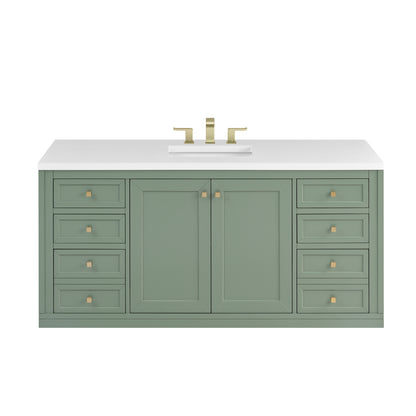 James Martin Vanities Chicago 60" Smokey Celadon Single Vanity With 3cm White Zeus Silestone Top