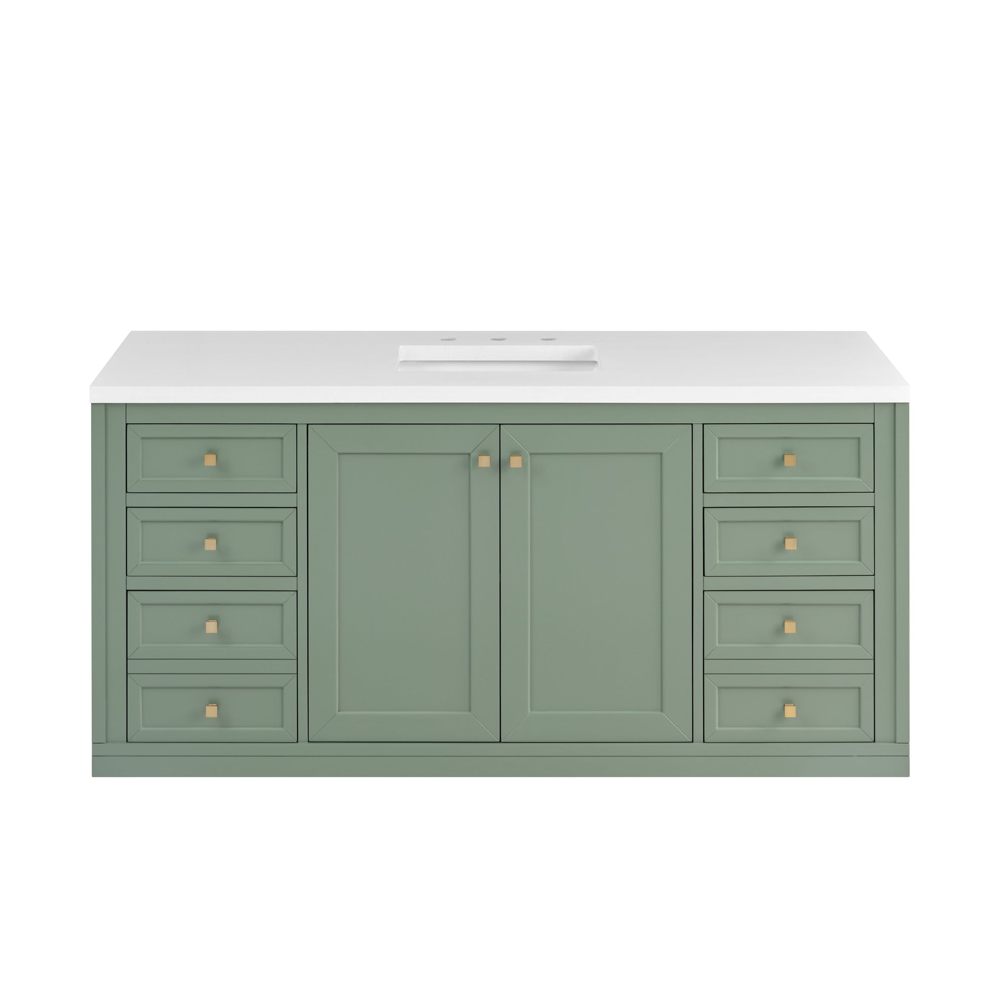James Martin Vanities Chicago 60" Smokey Celadon Single Vanity With 3cm White Zeus Silestone Top