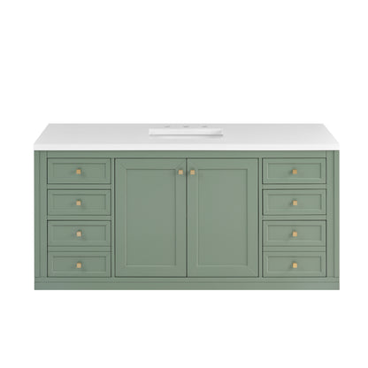 James Martin Vanities Chicago 60" Smokey Celadon Single Vanity With 3cm White Zeus Silestone Top