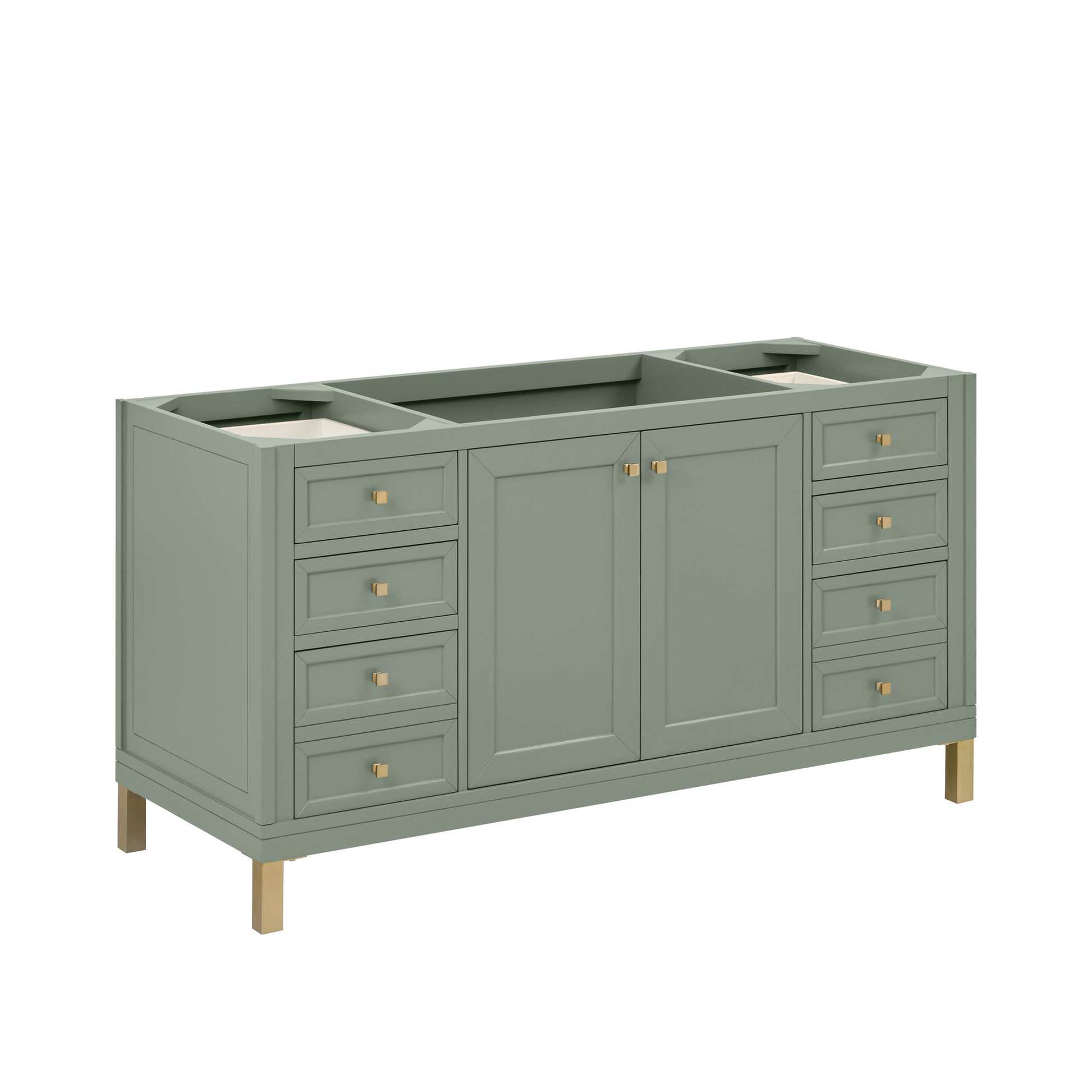 James Martin Vanities Chicago 60" Smokey Celadon Single Vanity With 3cm White Zeus Silestone Top