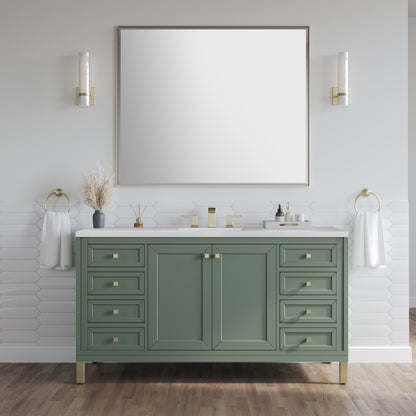James Martin Vanities Chicago 60" Smokey Celadon Single Vanity With 3cm White Zeus Silestone Top
