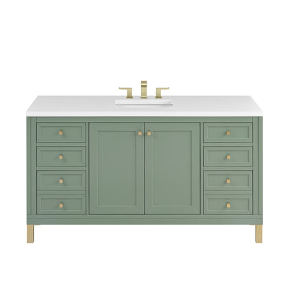 James Martin Vanities Chicago 60" Smokey Celadon Single Vanity With 3cm White Zeus Silestone Top