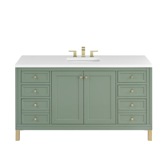 James Martin Vanities Chicago 60" Smokey Celadon Single Vanity With 3cm White Zeus Silestone Top