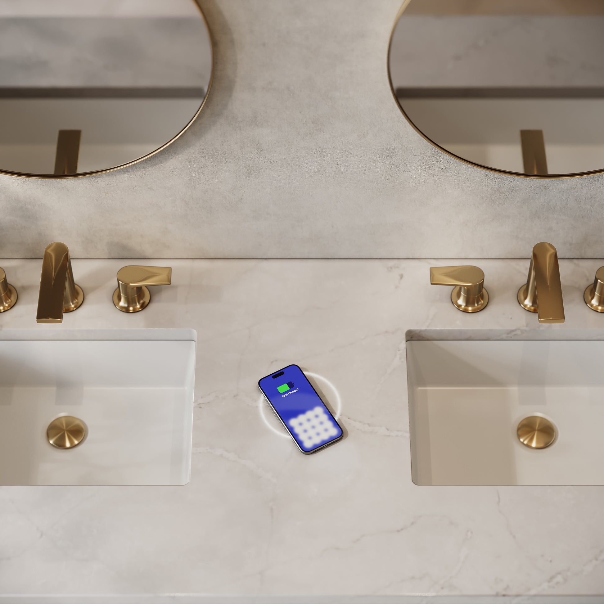 James Martin Vanities Chicago 60" Walnut Whisper Double Vanity With 3 cm Victorian Silver Silestone Top and FreePower Wireless Charger