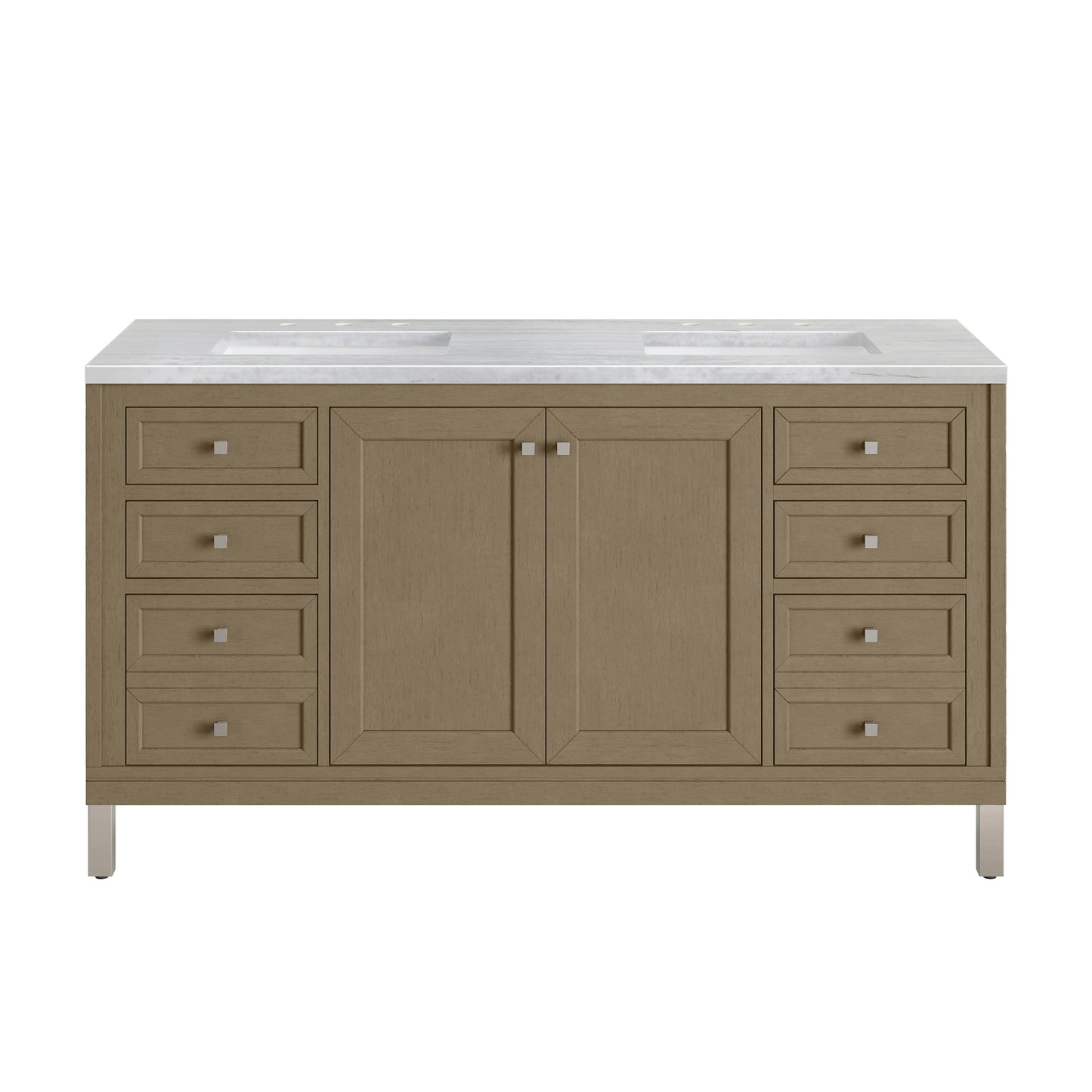 James Martin Vanities Chicago 60" Walnut Whisper Double Vanity With 3cm Arctic Fall Solid Surface Top