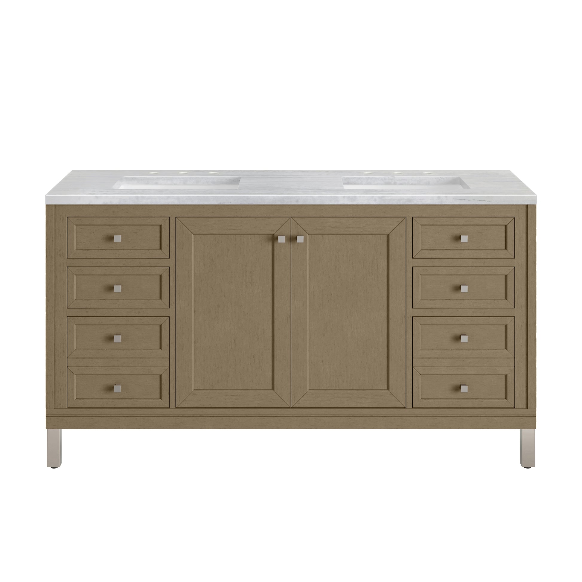 James Martin Vanities Chicago 60" Walnut Whisper Double Vanity With 3cm Arctic Fall Solid Surface Top