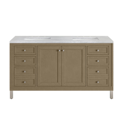 James Martin Vanities Chicago 60" Walnut Whisper Double Vanity With 3cm Arctic Fall Solid Surface Top