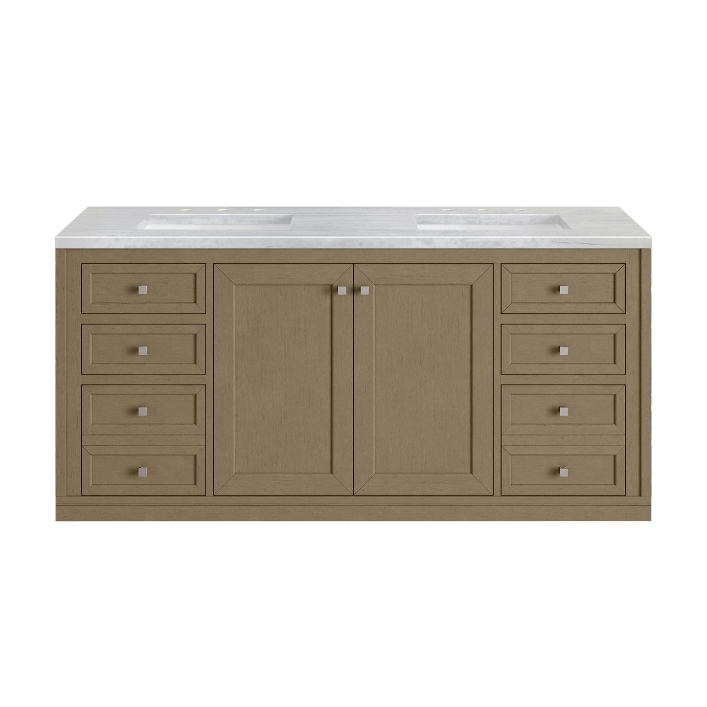 James Martin Vanities Chicago 60" Walnut Whisper Double Vanity With 3cm Arctic Fall Solid Surface Top