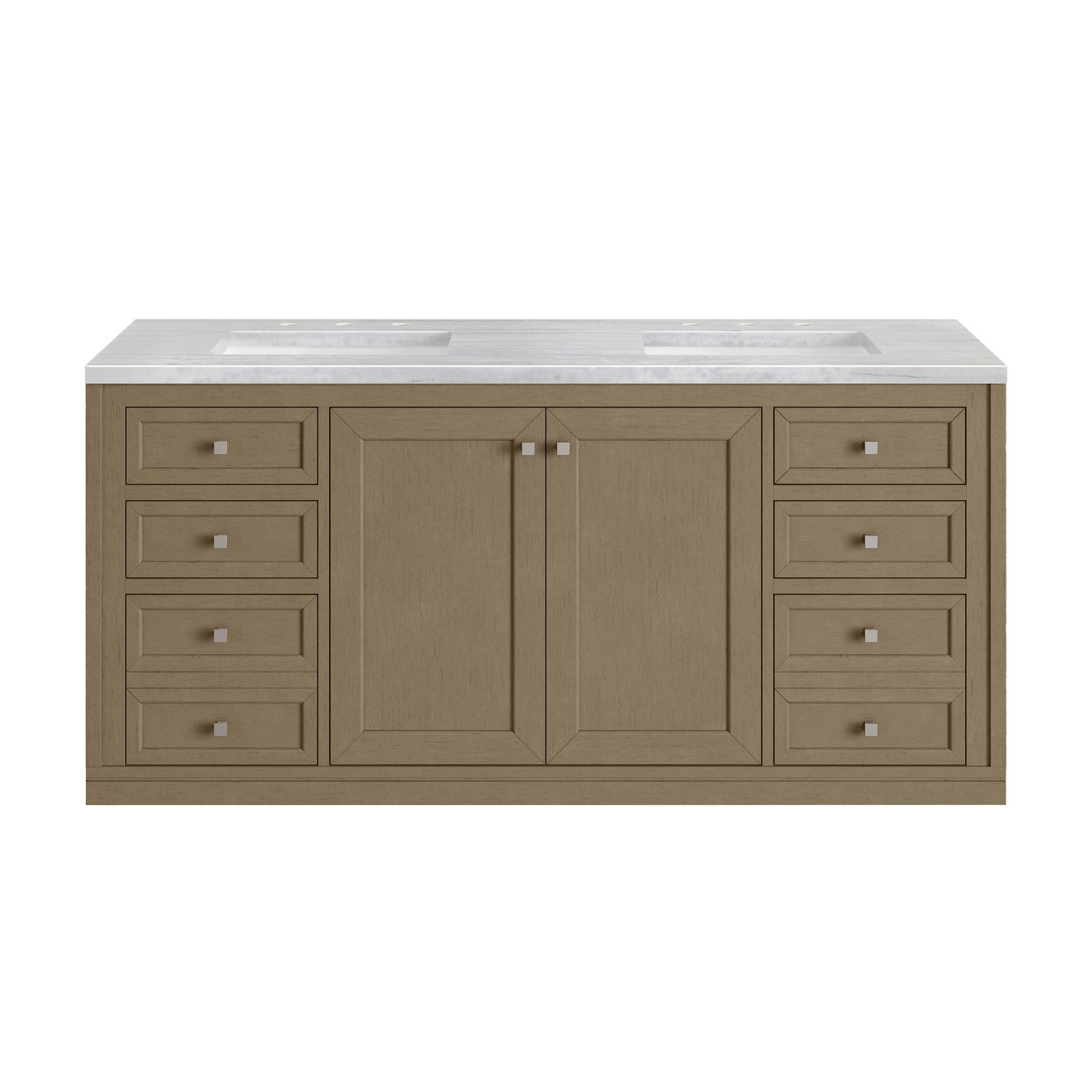 James Martin Vanities Chicago 60" Walnut Whisper Double Vanity With 3cm Arctic Fall Solid Surface Top