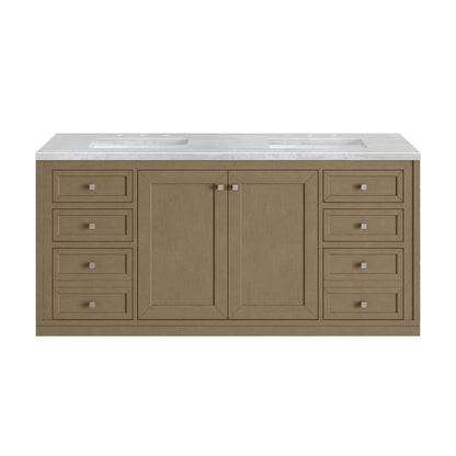James Martin Vanities Chicago 60" Walnut Whisper Double Vanity With 3cm Arctic Fall Solid Surface Top