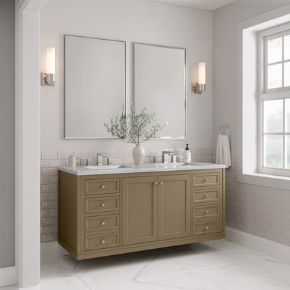 James Martin Vanities Chicago 60" Walnut Whisper Double Vanity With 3cm Arctic Fall Solid Surface Top