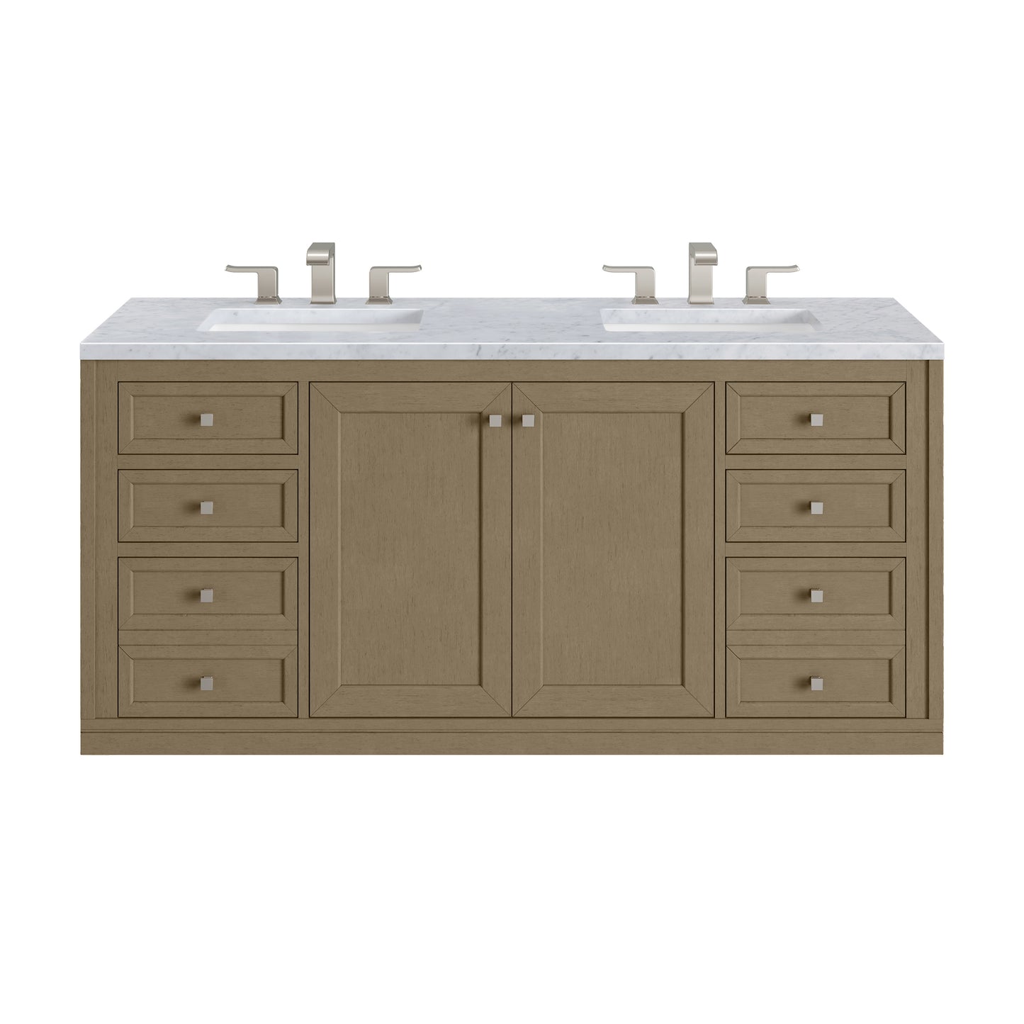 James Martin Vanities Chicago 60" Walnut Whisper Double Vanity With 3cm Carrara Marble Top