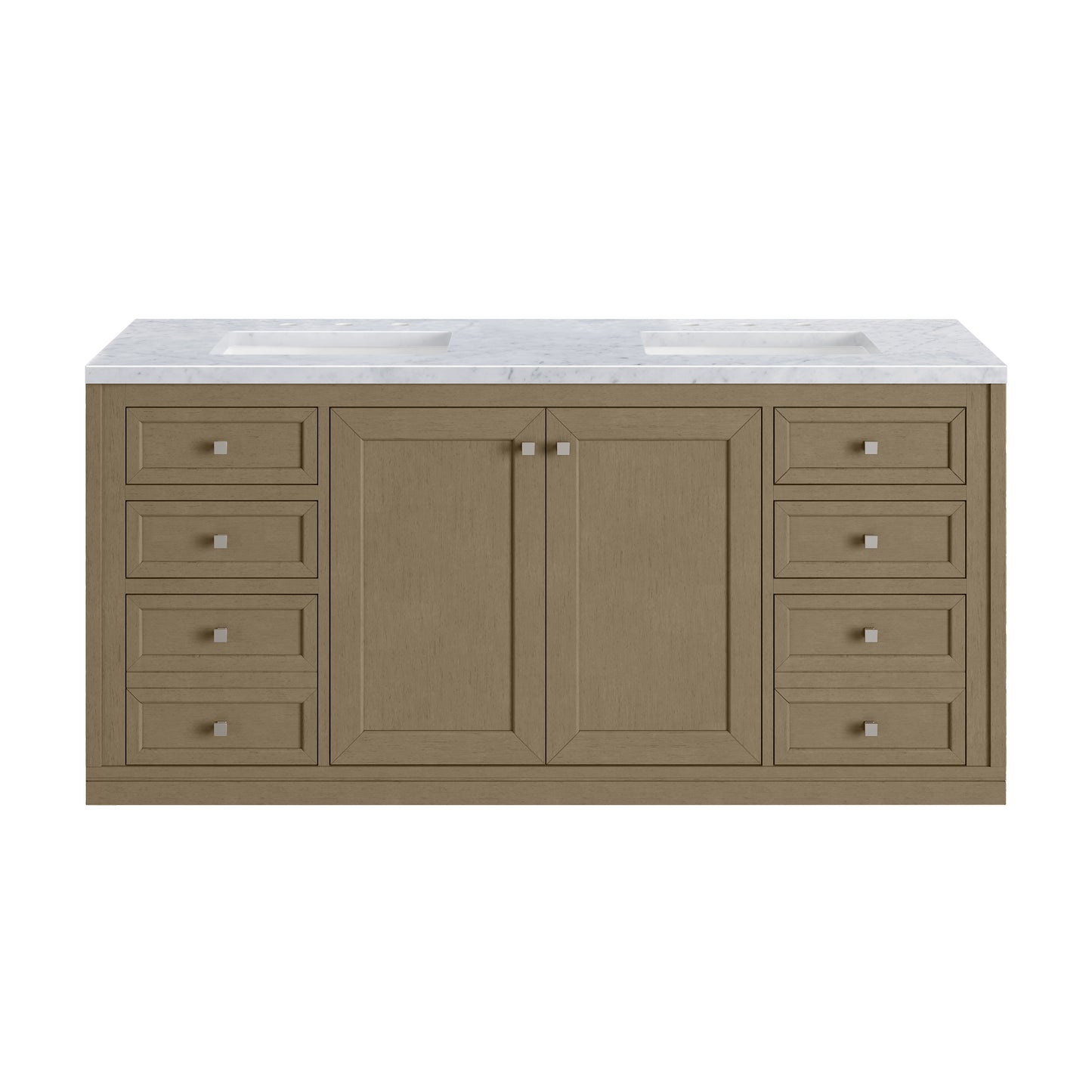 James Martin Vanities Chicago 60" Walnut Whisper Double Vanity With 3cm Carrara Marble Top