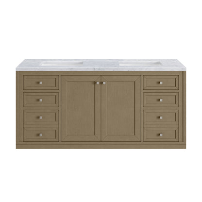 James Martin Vanities Chicago 60" Walnut Whisper Double Vanity With 3cm Carrara Marble Top