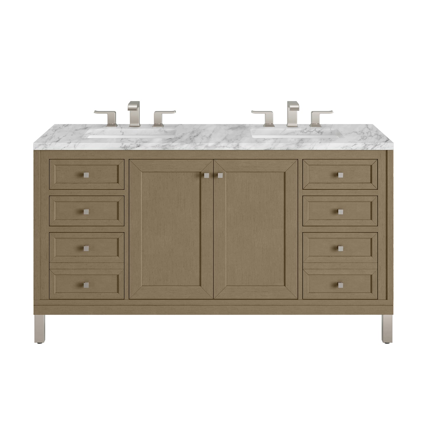 James Martin Vanities Chicago 60" Walnut Whisper Double Vanity With 3cm Carrara Marble Top