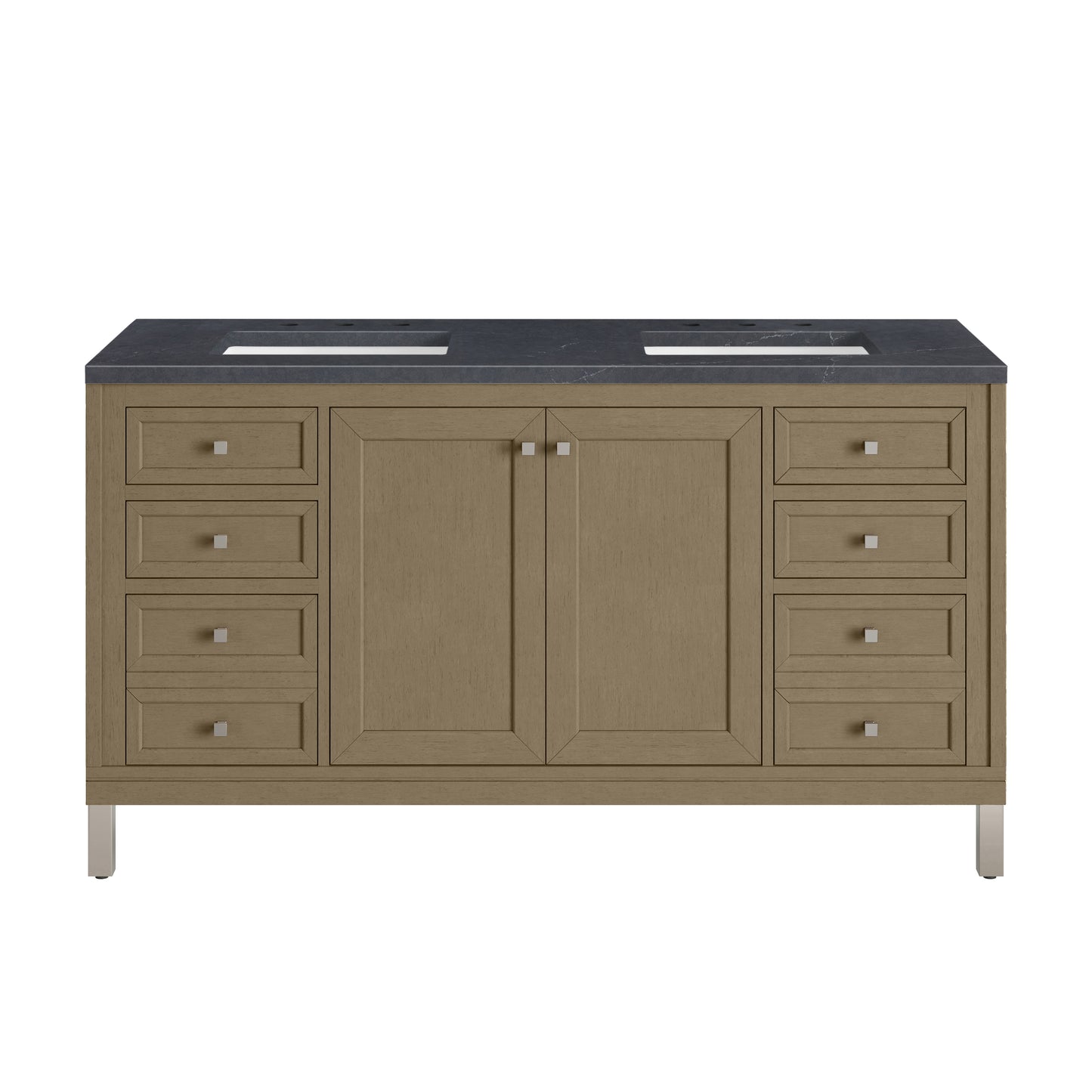 James Martin Vanities Chicago 60" Walnut Whisper Double Vanity With 3cm Charcoal Soapstone Silestone Top