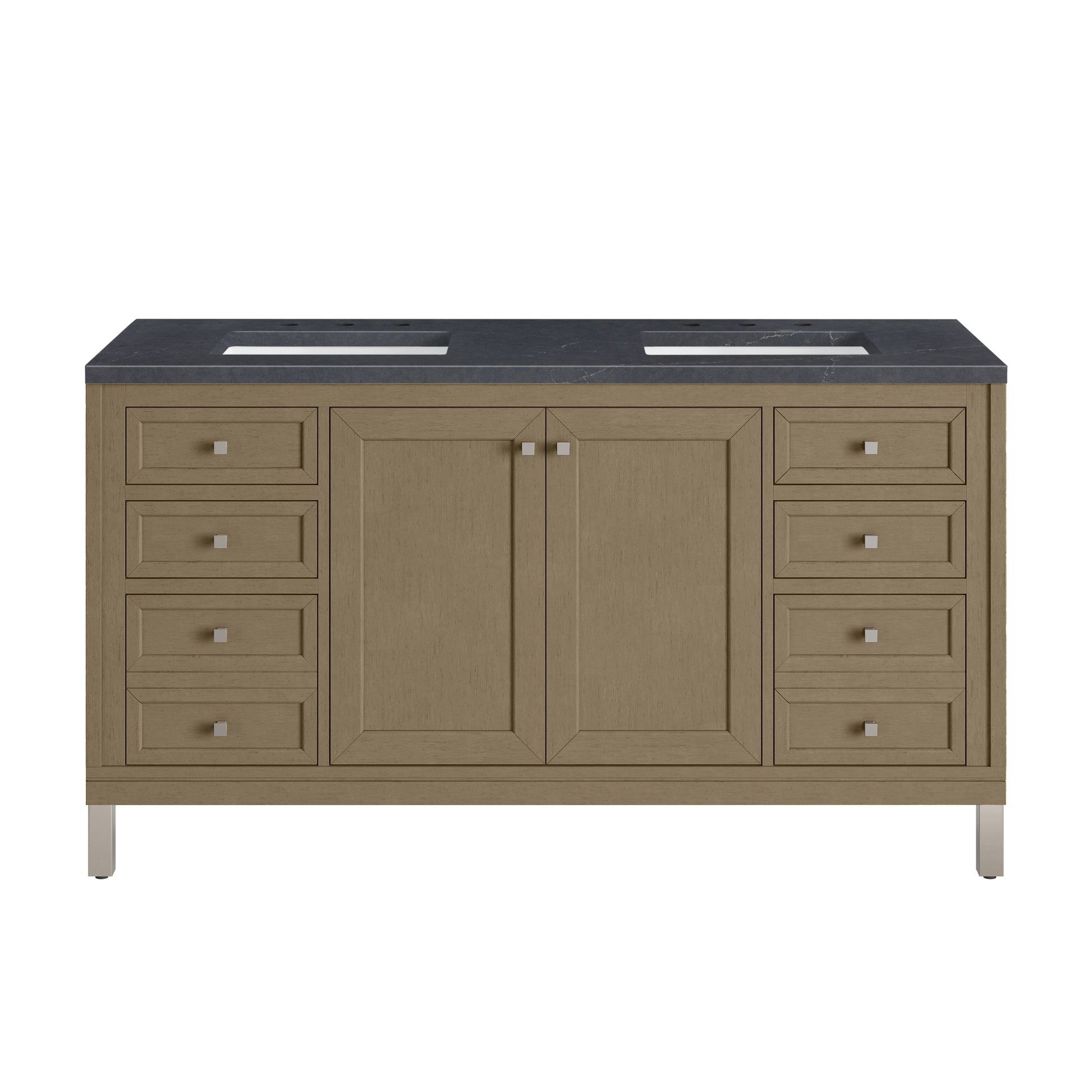 James Martin Vanities Chicago 60" Walnut Whisper Double Vanity With 3cm Charcoal Soapstone Silestone Top