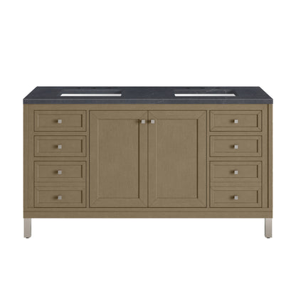 James Martin Vanities Chicago 60" Walnut Whisper Double Vanity With 3cm Charcoal Soapstone Silestone Top