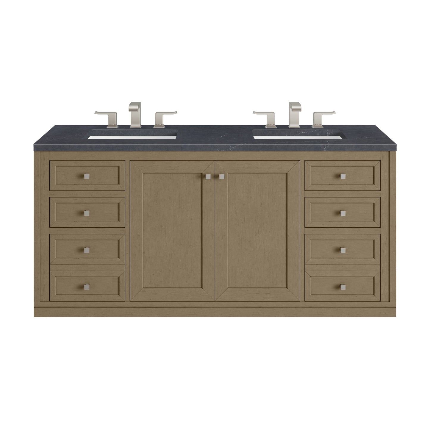 James Martin Vanities Chicago 60" Walnut Whisper Double Vanity With 3cm Charcoal Soapstone Silestone Top
