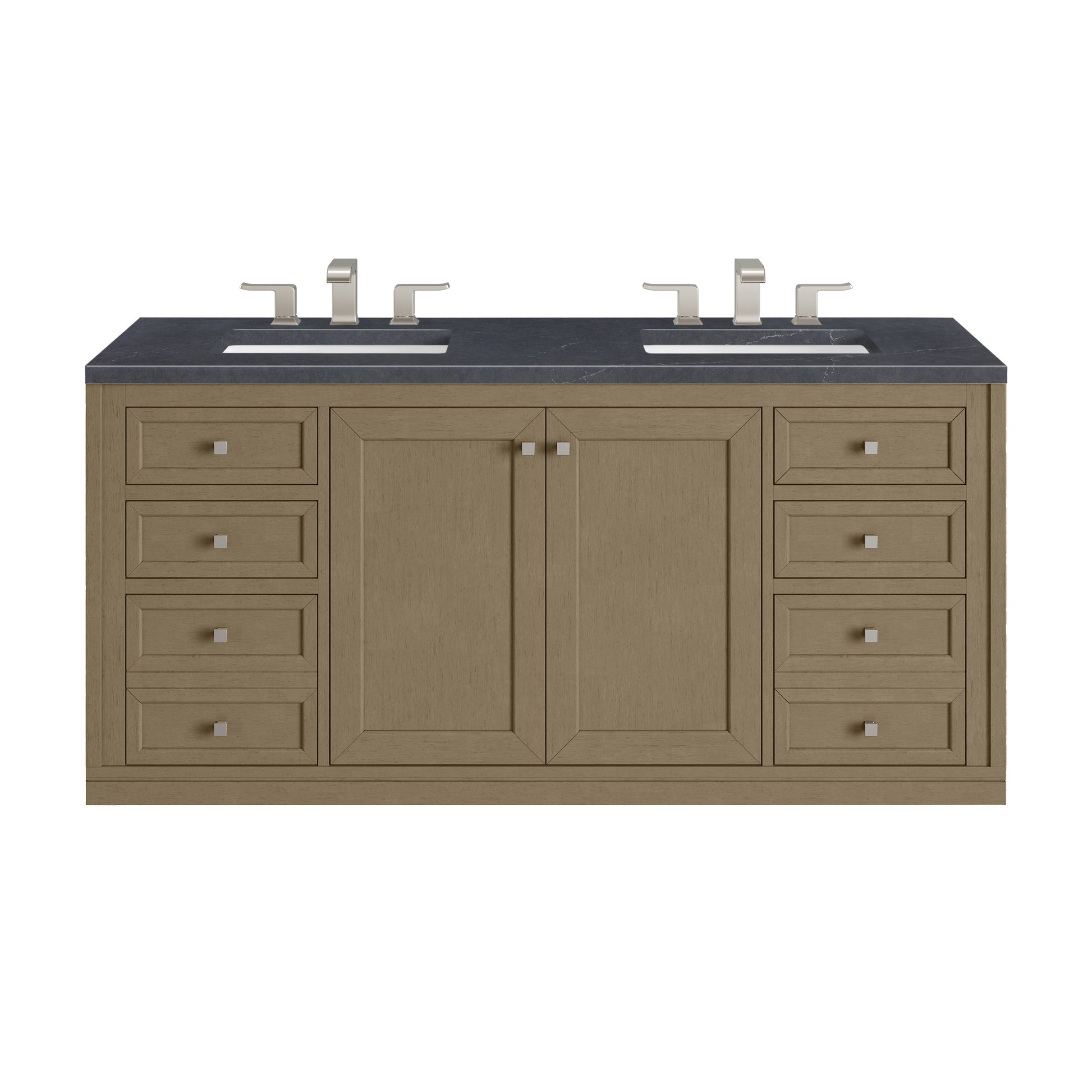 James Martin Vanities Chicago 60" Walnut Whisper Double Vanity With 3cm Charcoal Soapstone Silestone Top