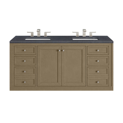 James Martin Vanities Chicago 60" Walnut Whisper Double Vanity With 3cm Charcoal Soapstone Silestone Top