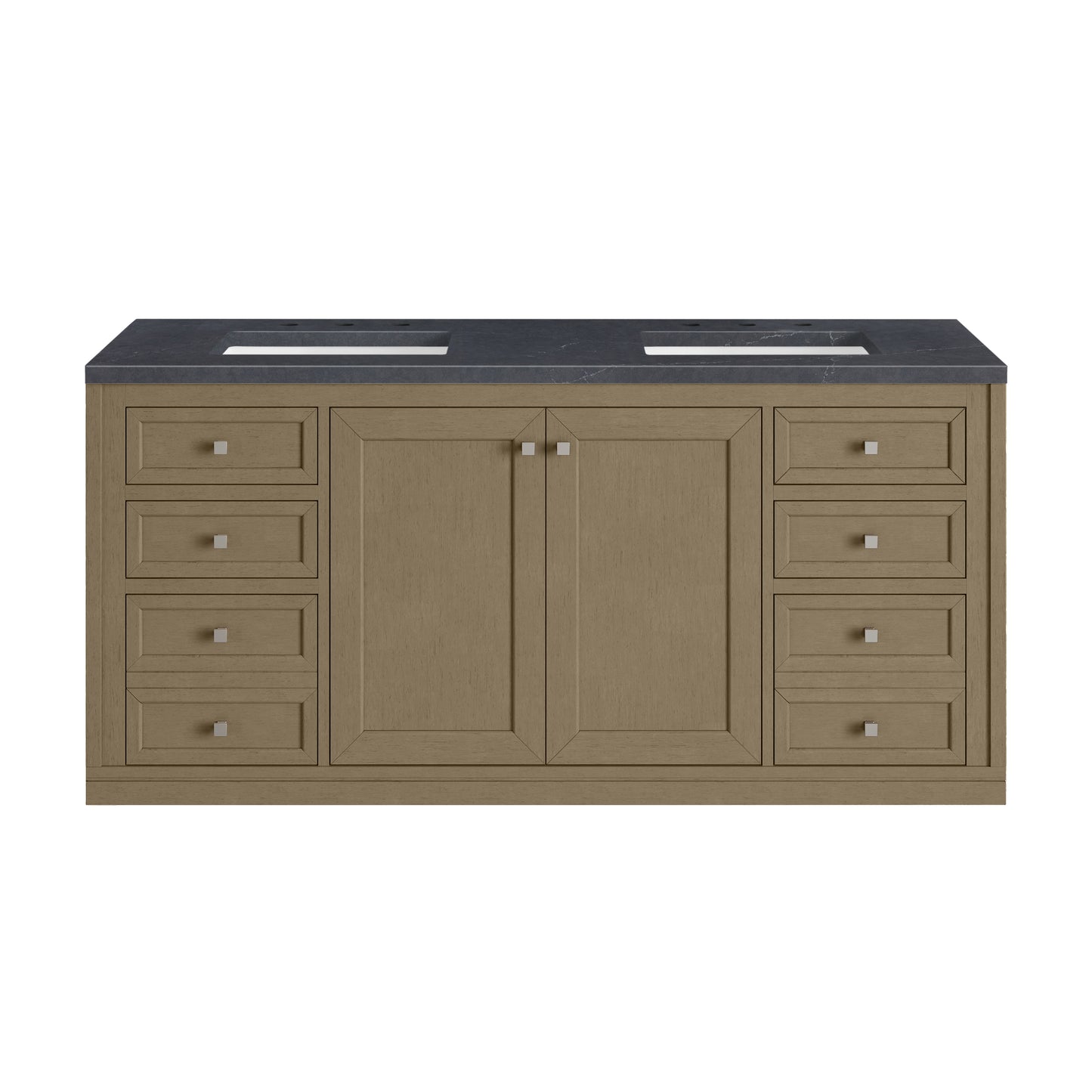 James Martin Vanities Chicago 60" Walnut Whisper Double Vanity With 3cm Charcoal Soapstone Silestone Top