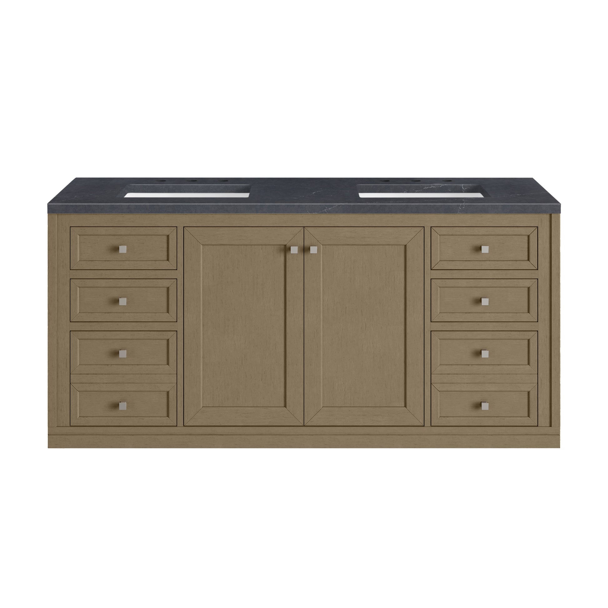 James Martin Vanities Chicago 60" Walnut Whisper Double Vanity With 3cm Charcoal Soapstone Silestone Top