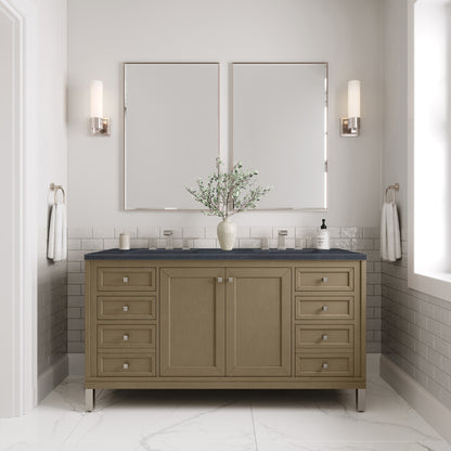 James Martin Vanities Chicago 60" Walnut Whisper Double Vanity With 3cm Charcoal Soapstone Silestone Top