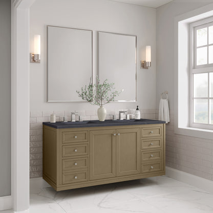 James Martin Vanities Chicago 60" Walnut Whisper Double Vanity With 3cm Charcoal Soapstone Silestone Top