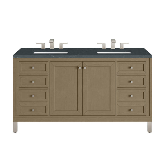 James Martin Vanities Chicago 60" Walnut Whisper Double Vanity With 3cm Charcoal Soapstone Silestone Top