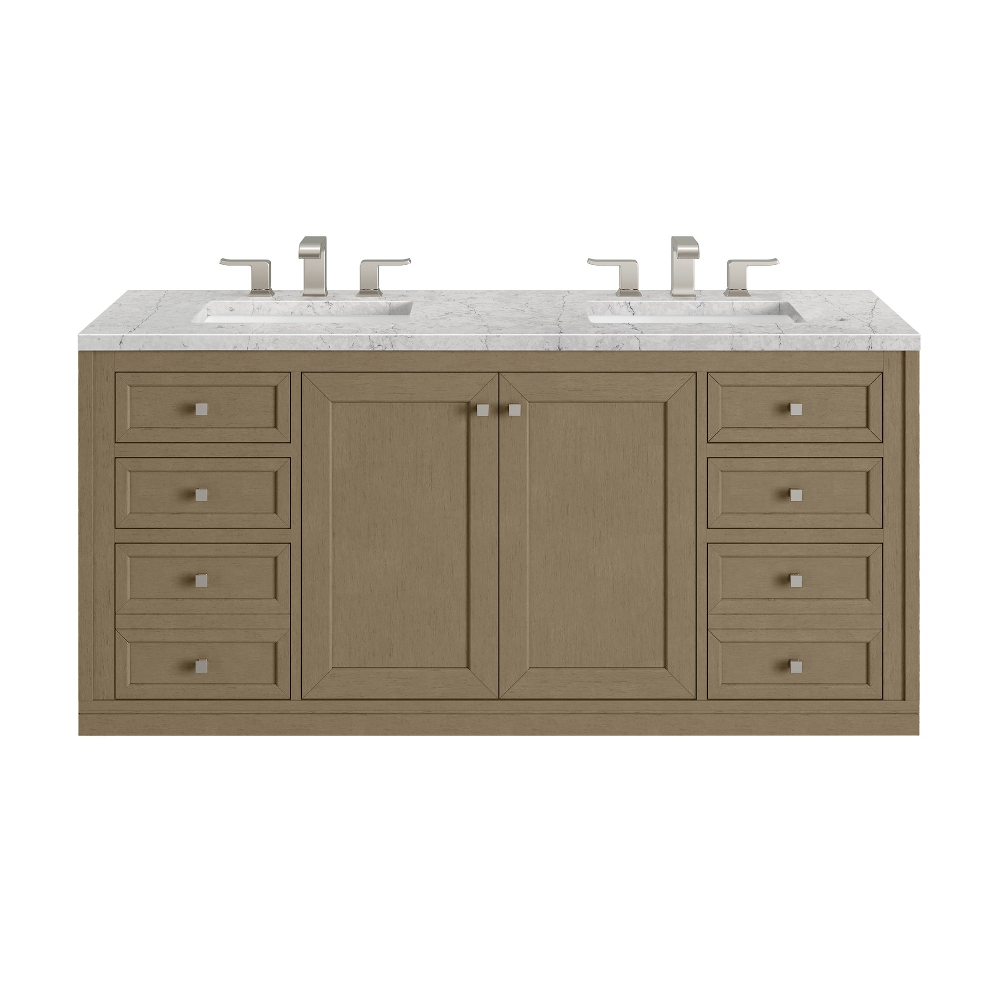 James Martin Vanities Chicago 60" Walnut Whisper Double Vanity With 3cm Eternal Jasmine Pearl Silestone Top