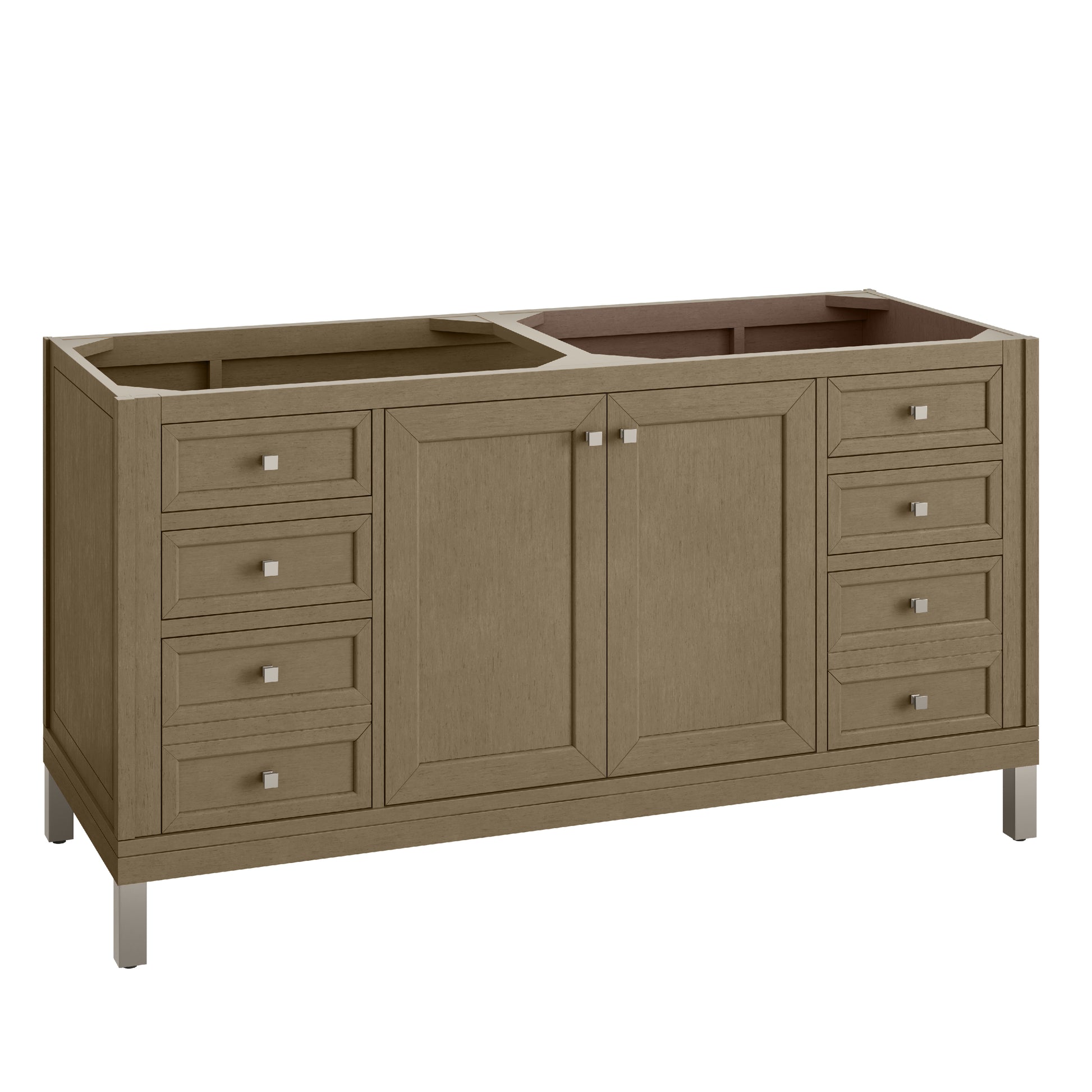 James Martin Vanities Chicago 60" Walnut Whisper Double Vanity With 3cm Eternal Jasmine Pearl Silestone Top