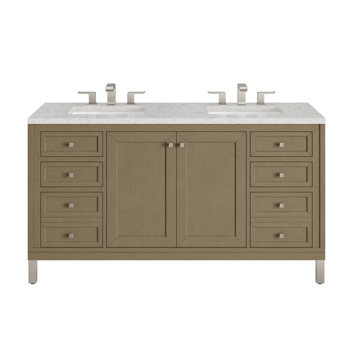 James Martin Vanities Chicago 60" Walnut Whisper Double Vanity With 3cm Eternal Jasmine Pearl Silestone Top
