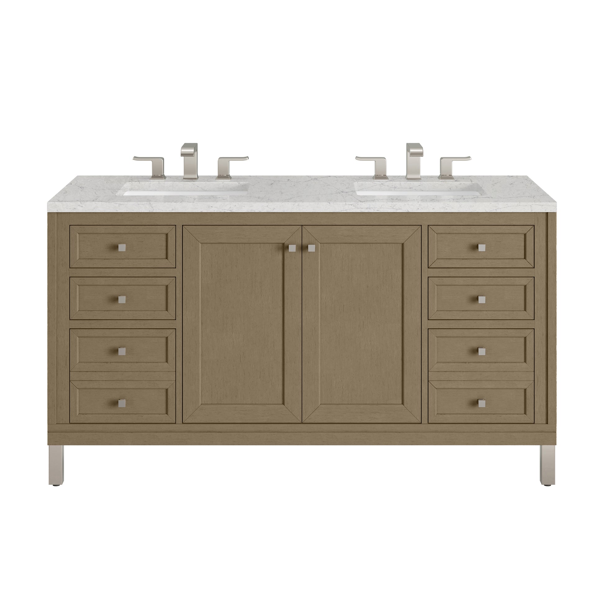 James Martin Vanities Chicago 60" Walnut Whisper Double Vanity With 3cm Eternal Jasmine Pearl Silestone Top