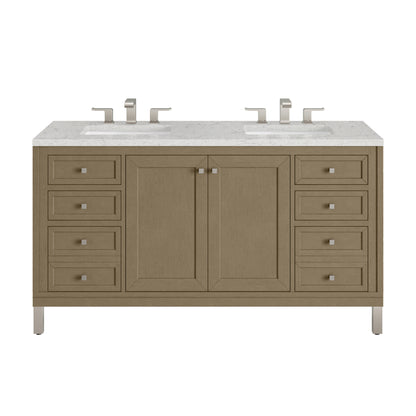 James Martin Vanities Chicago 60" Walnut Whisper Double Vanity With 3cm Eternal Jasmine Pearl Silestone Top