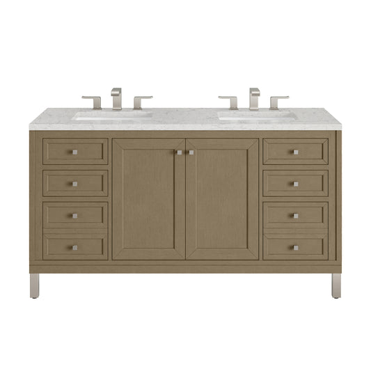 James Martin Vanities Chicago 60" Walnut Whisper Double Vanity With 3cm Eternal Jasmine Pearl Silestone Top